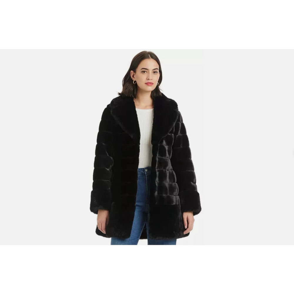 Jones New York Luxurious Black Faux Fur Coat Size L